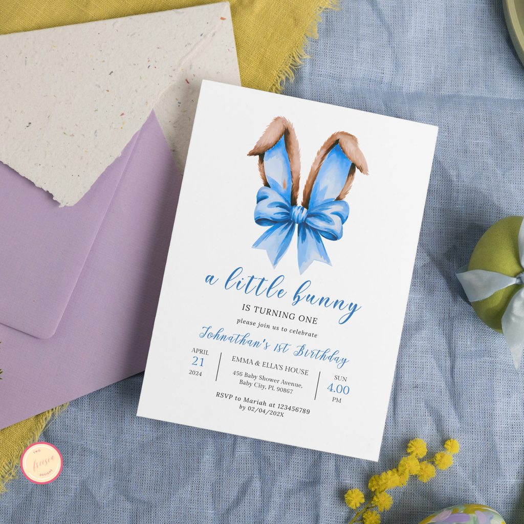 A Little Bunny is Turning One - Blue Bunny ears