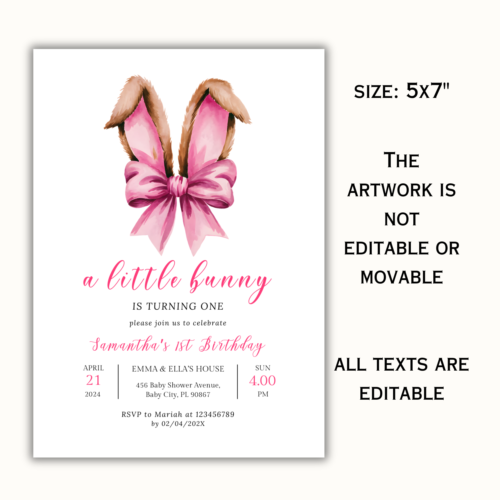 A Little Bunny is Turning One - Pink Bunny Ears