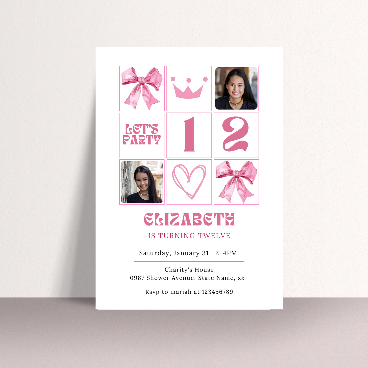 Pink Coquette 12th Girl Birthday Invitation