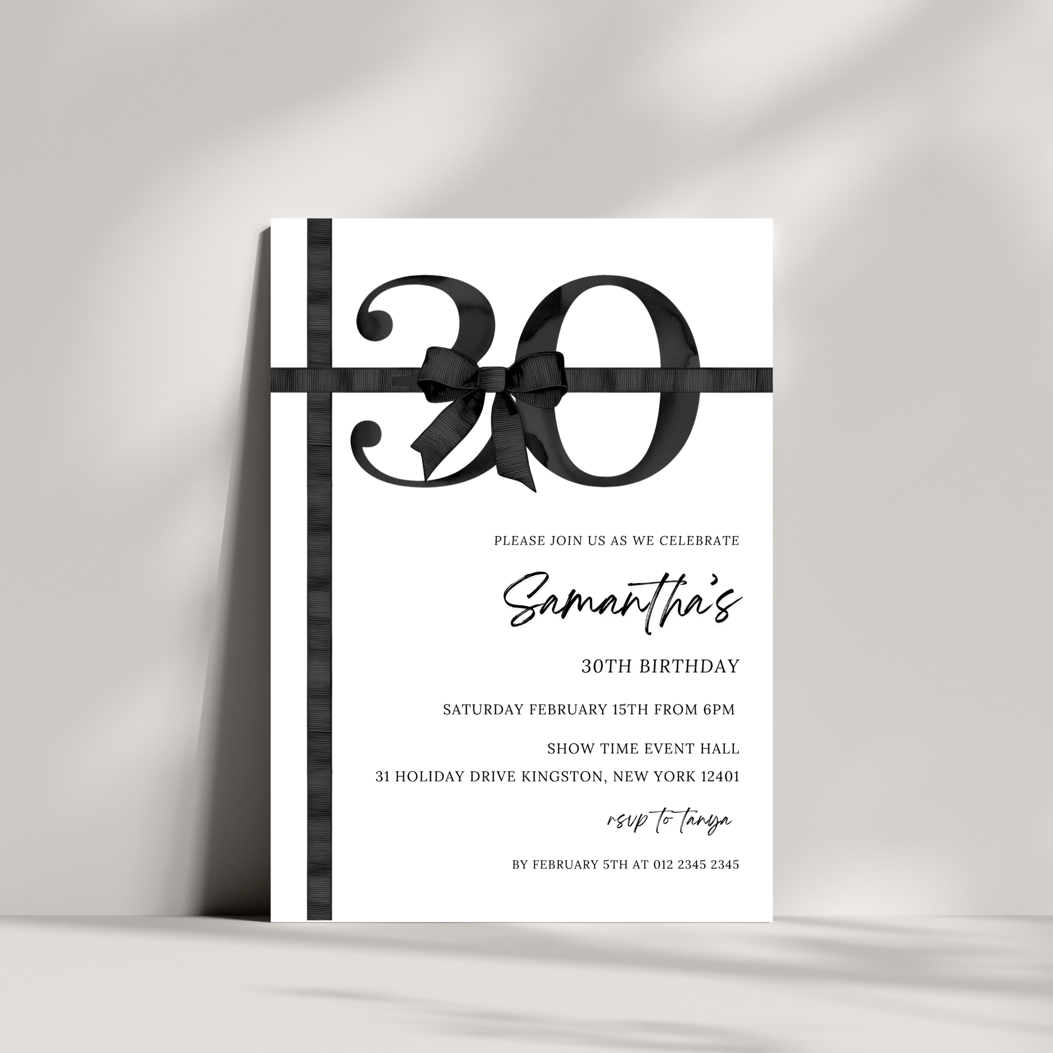 30th Birthday Invitation - Black Bow