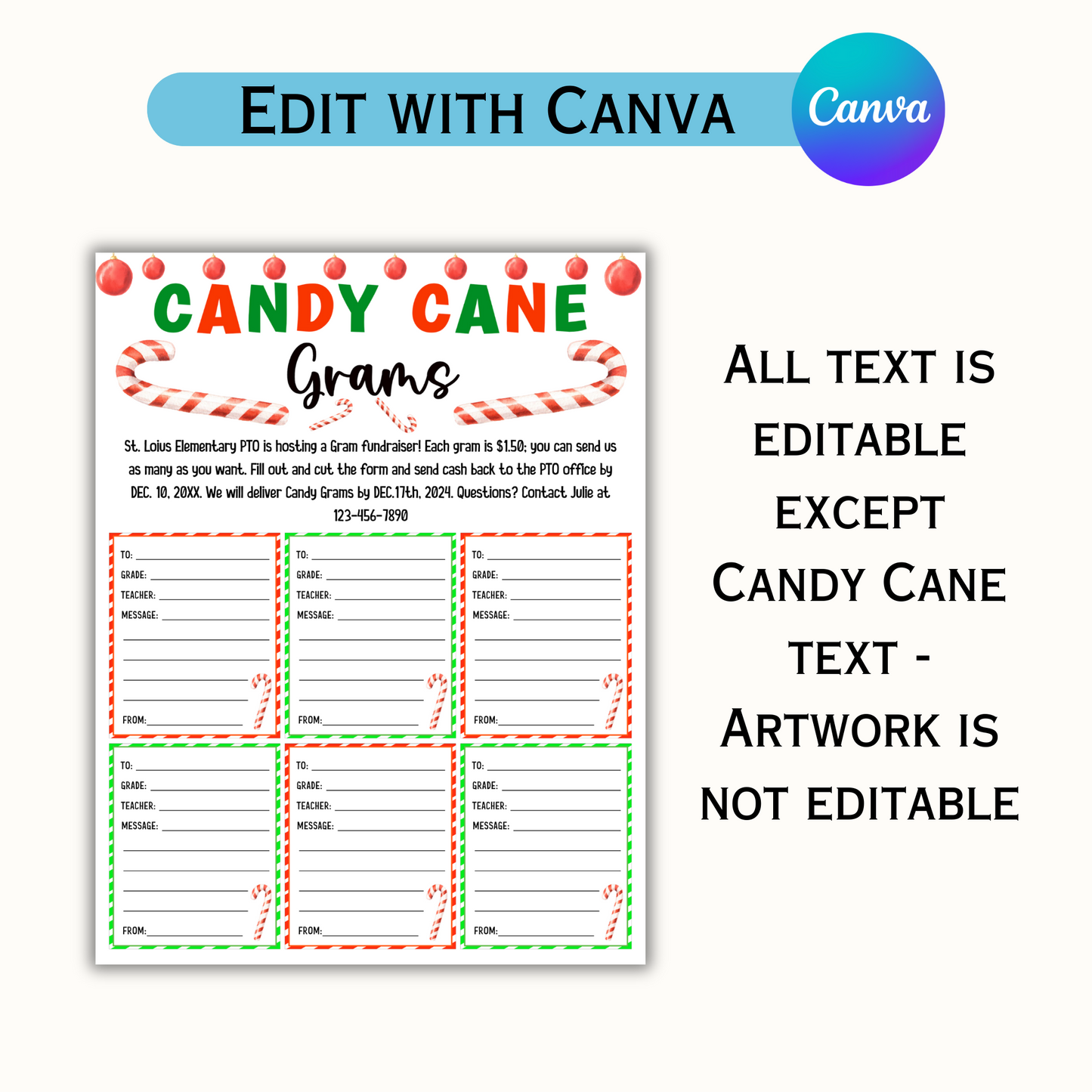 Editable Christmas Candy Gram Template