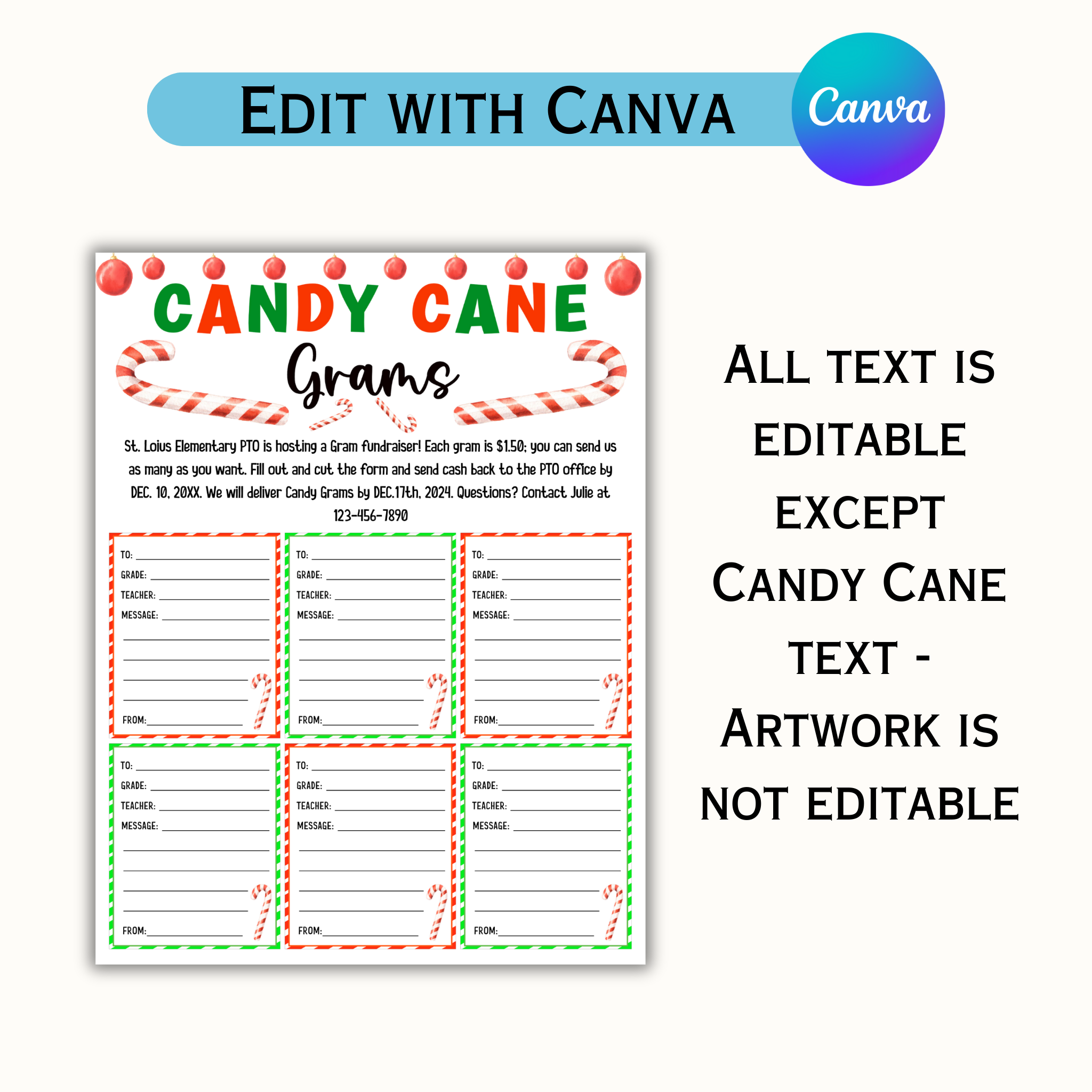Editable Christmas Candy Gram Template