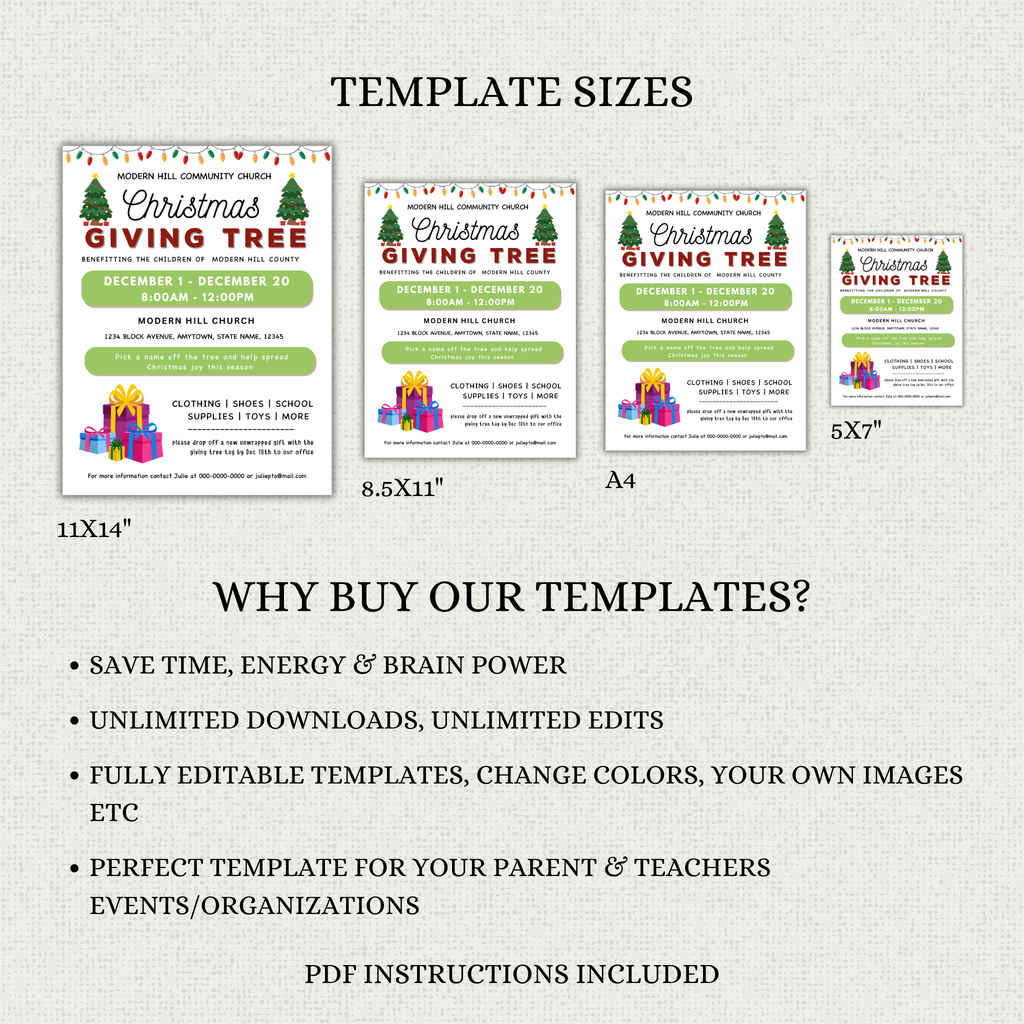 Christmas Giving Tree Fundraiser Flyer & Tags Template
