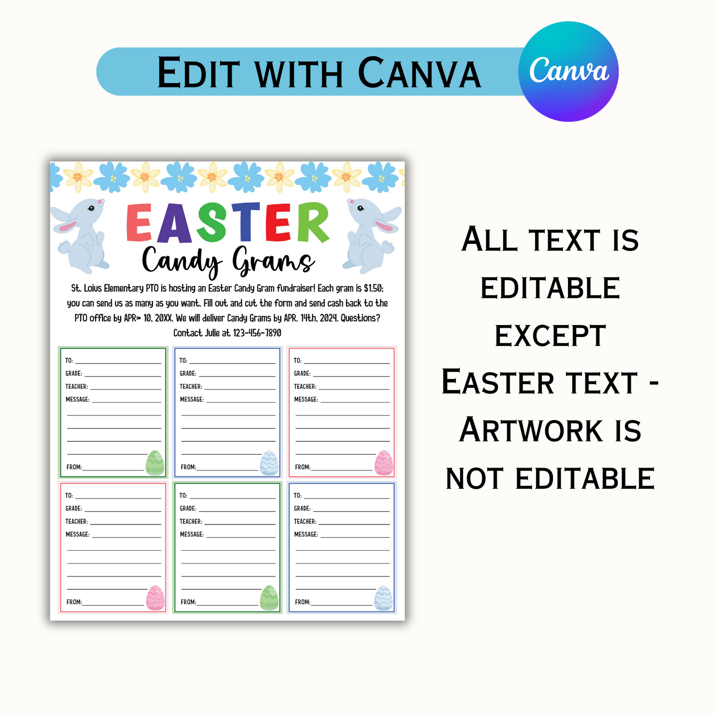 Editable Easter Candy Gram - School Pto Pta