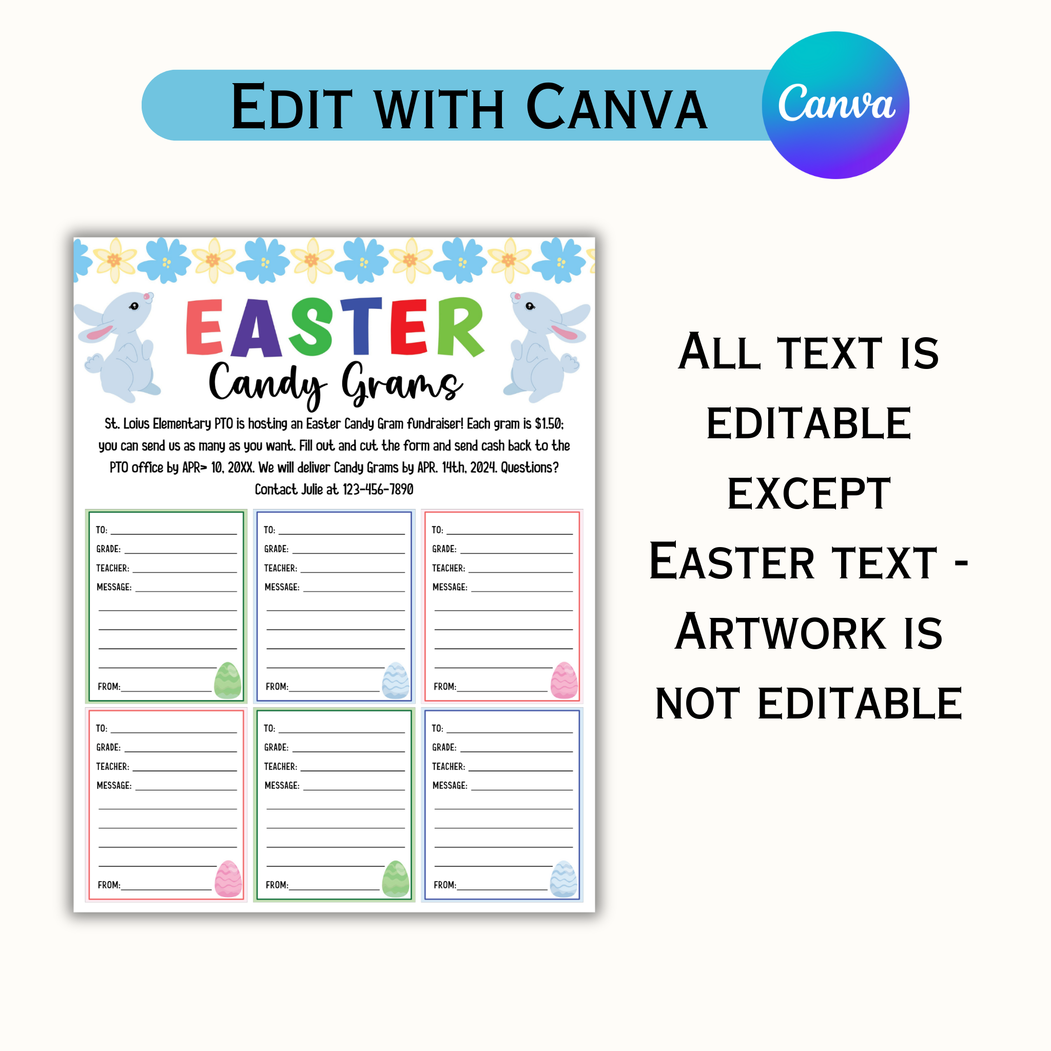 Editable Easter Candy Gram - School Pto Pta