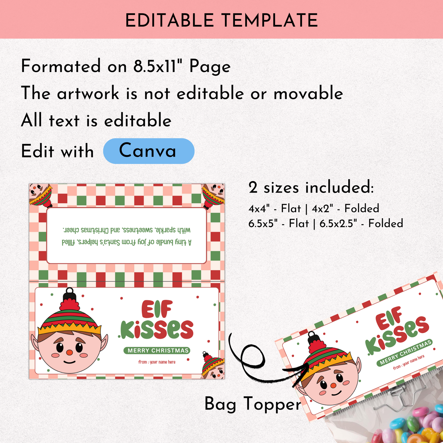 Elf Kisses Treat Bag Topper 01