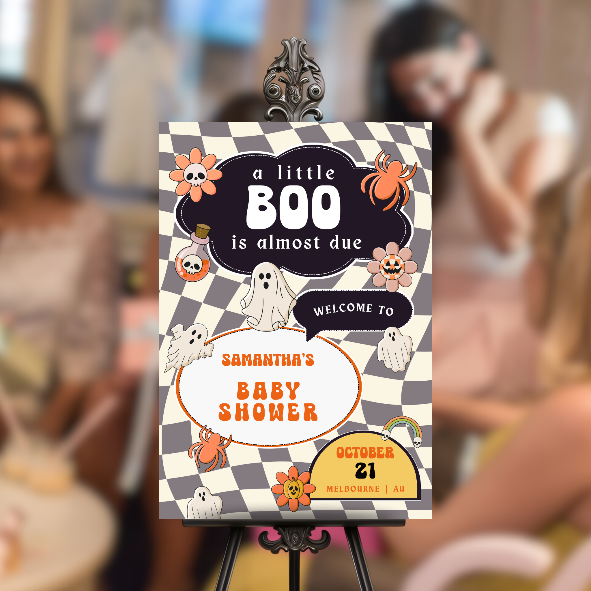 Retro Halloween Baby Shower Welcome Sign