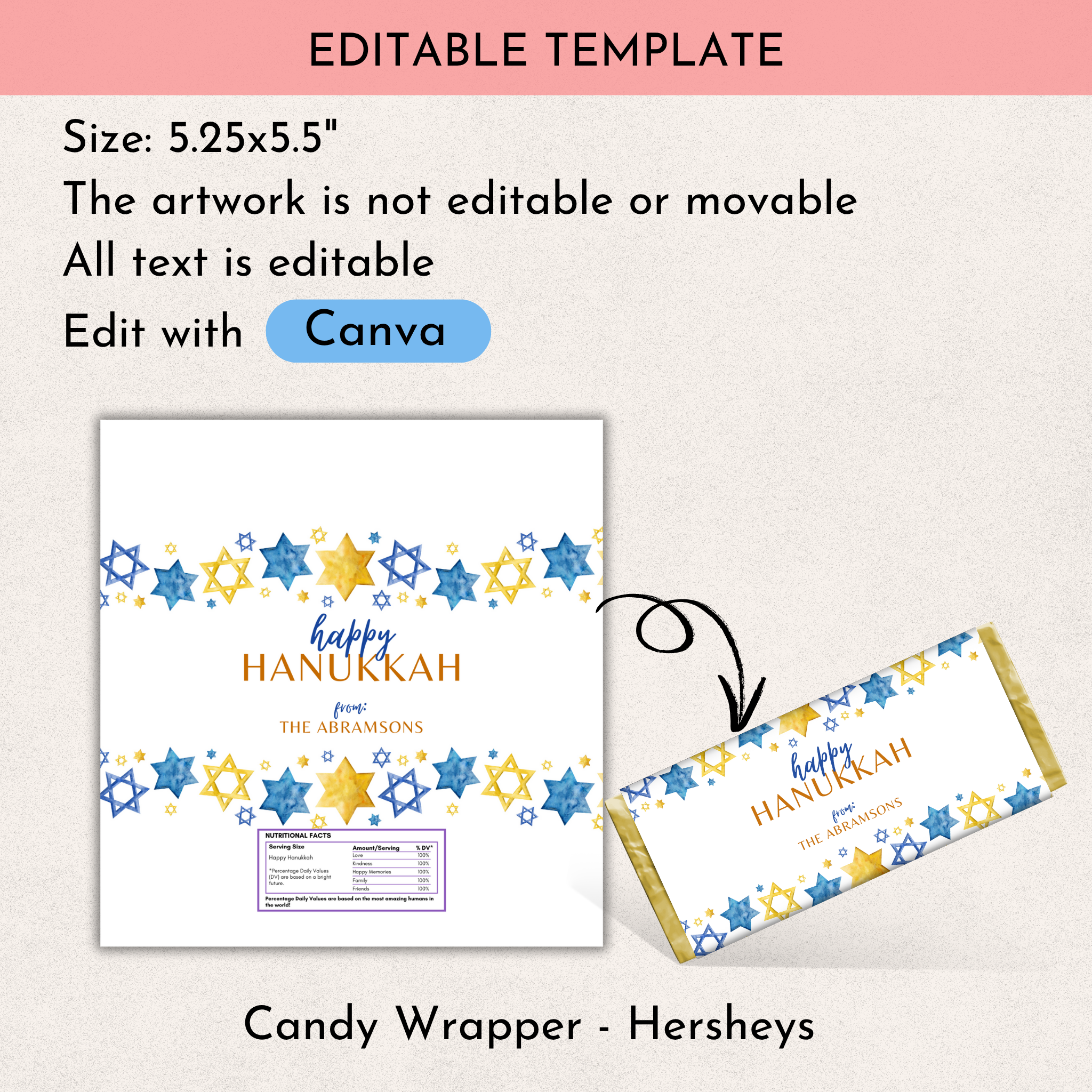 Hanukkah Chocolate Wrapper Template