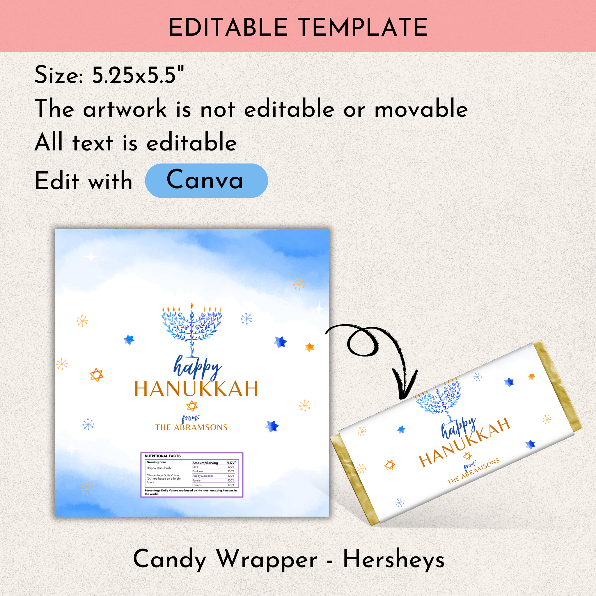 Happy Hanukkah Chocolate Wrapper Template