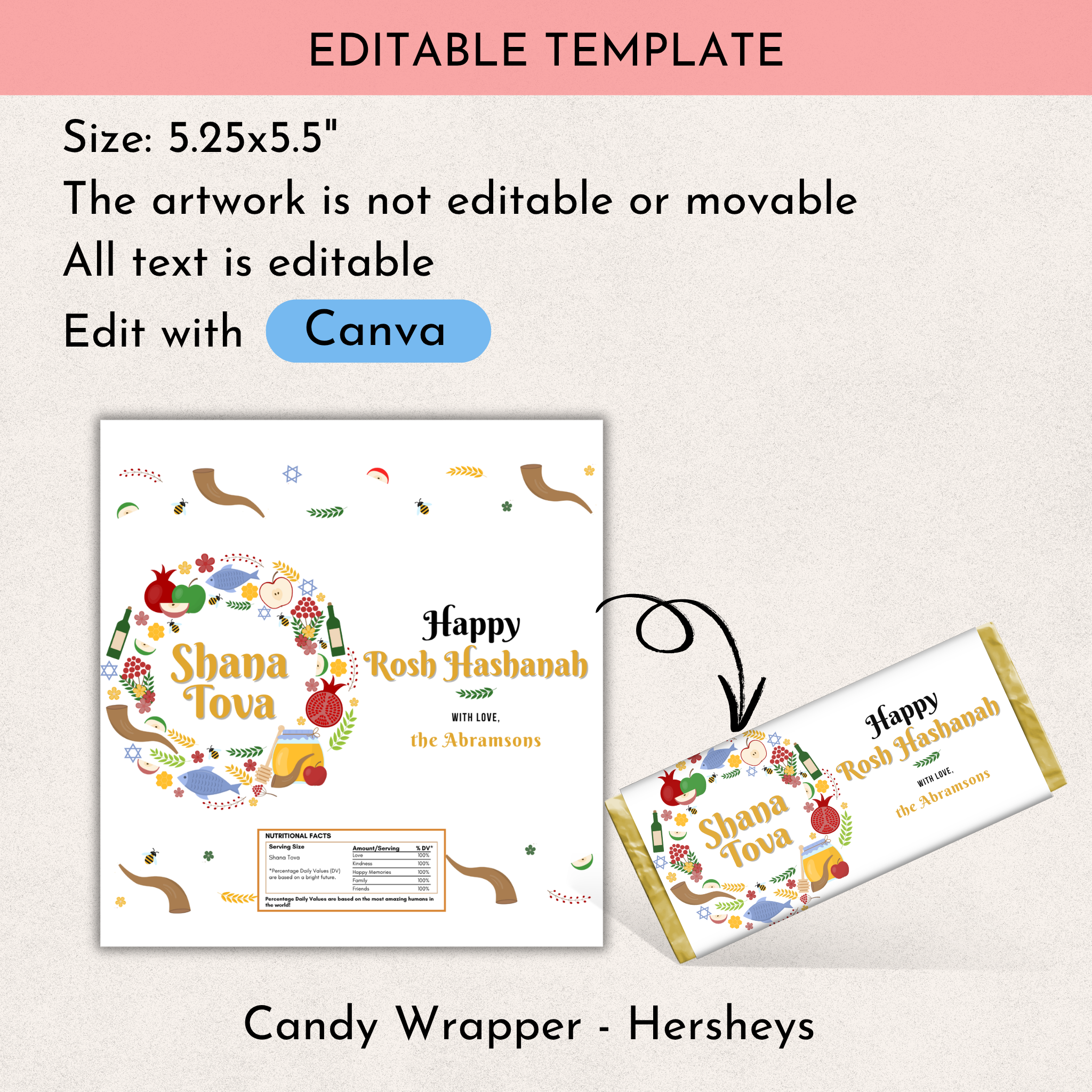 Rosh Hashanah Chocolate Wrapper Template