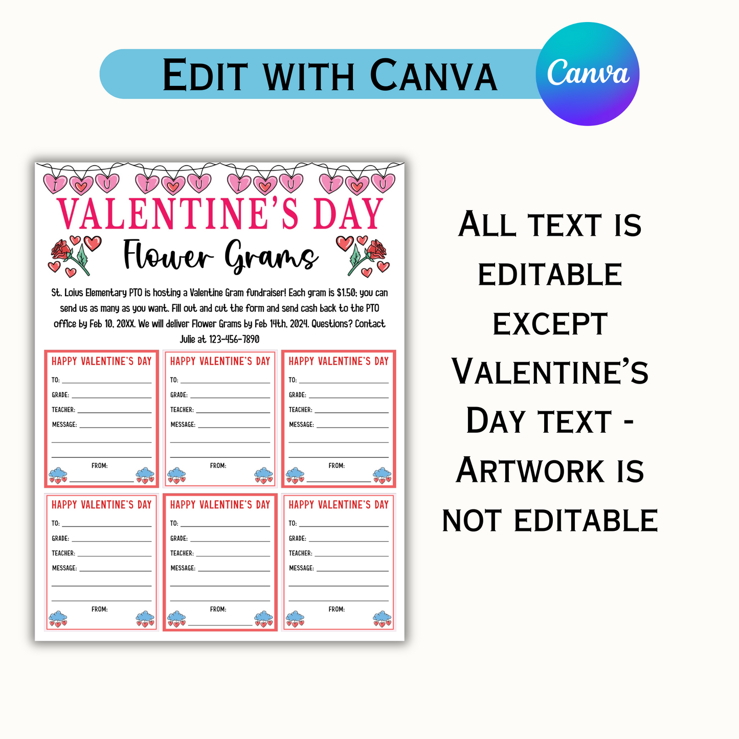 Valentine's Day Editable Flower Gram Template