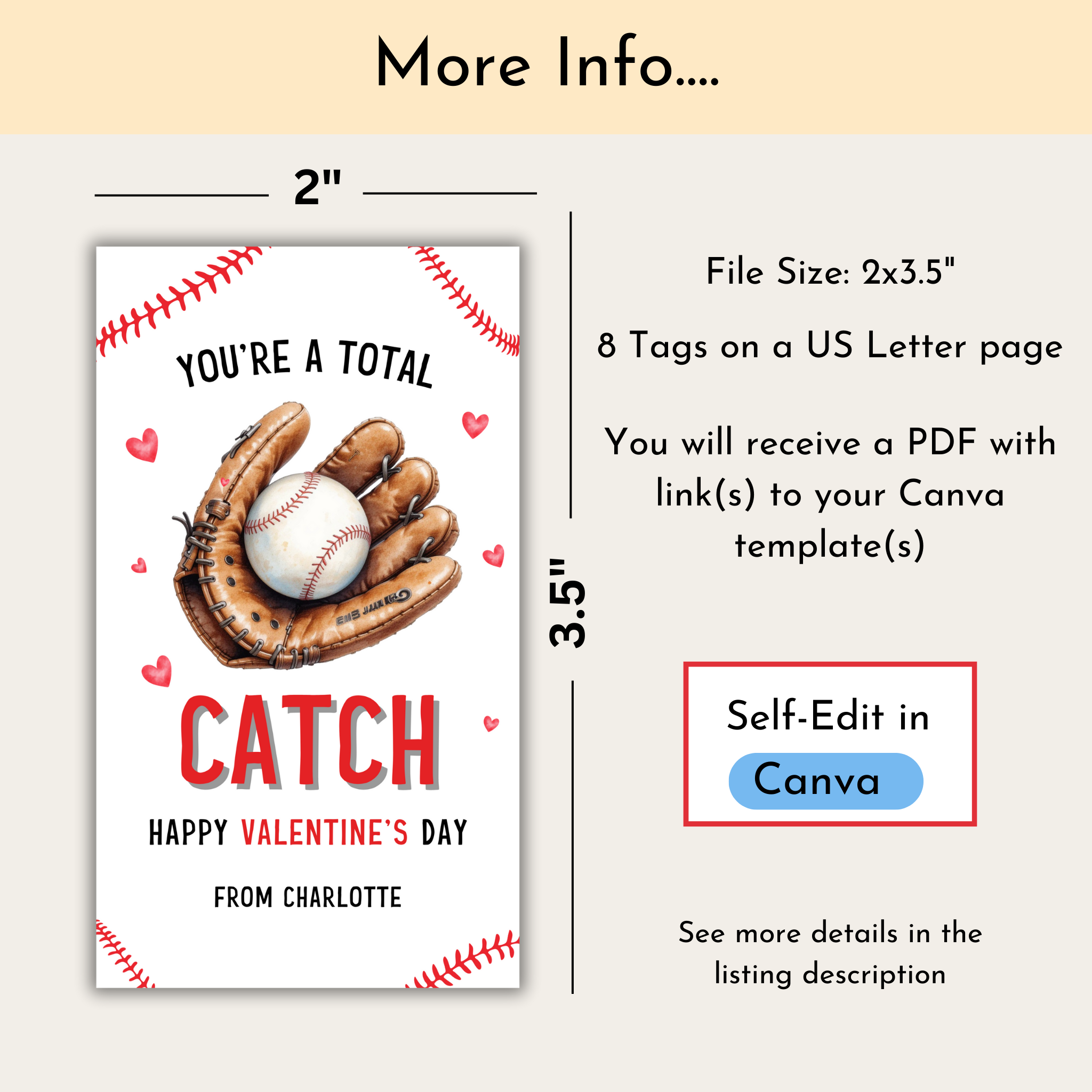 Baseball Valentine's Tag