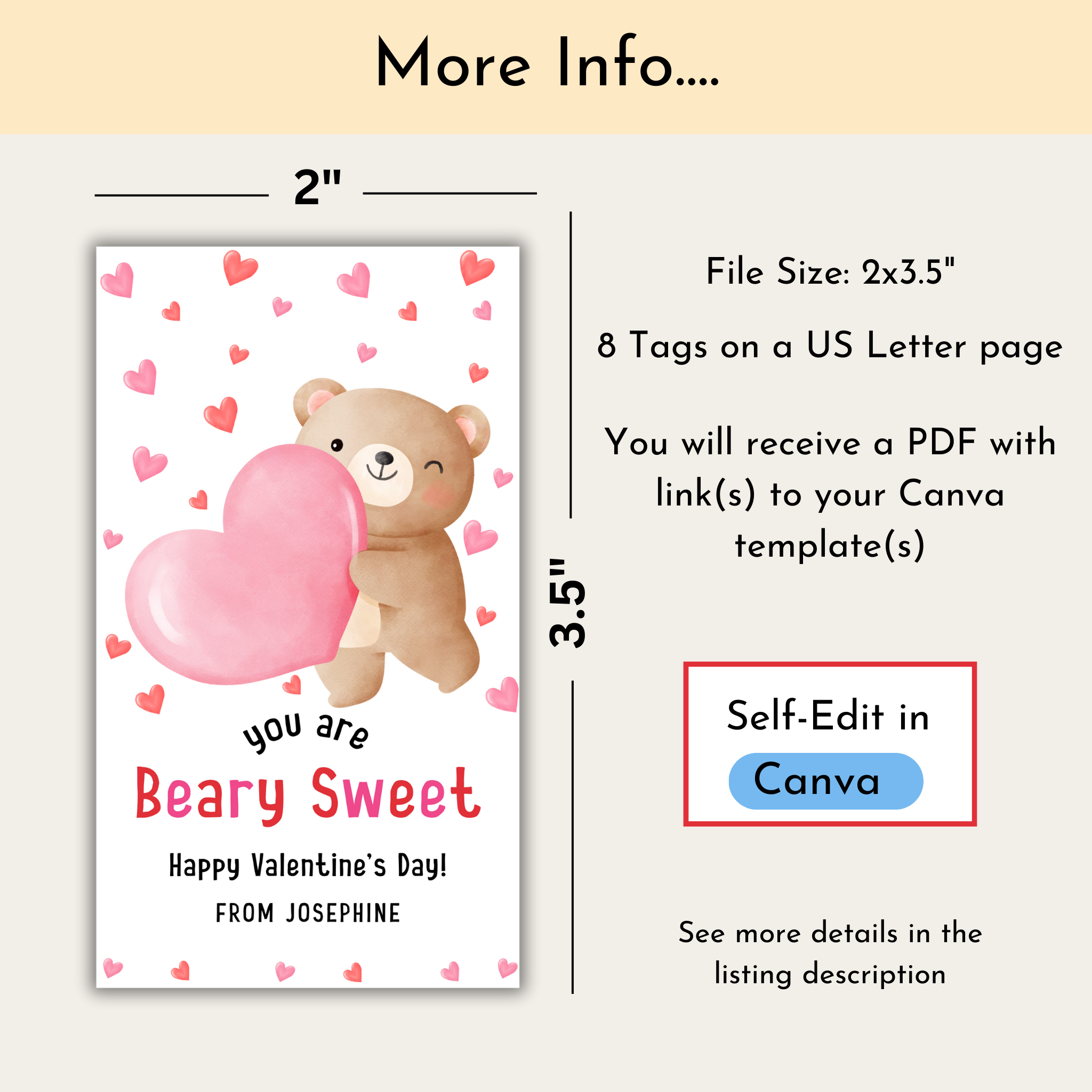 You Are Beary Sweet Valentine Treat Tag