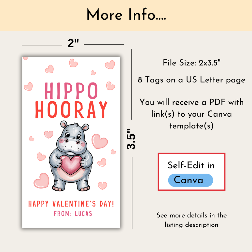 Hippo Valentine's Gift Tag