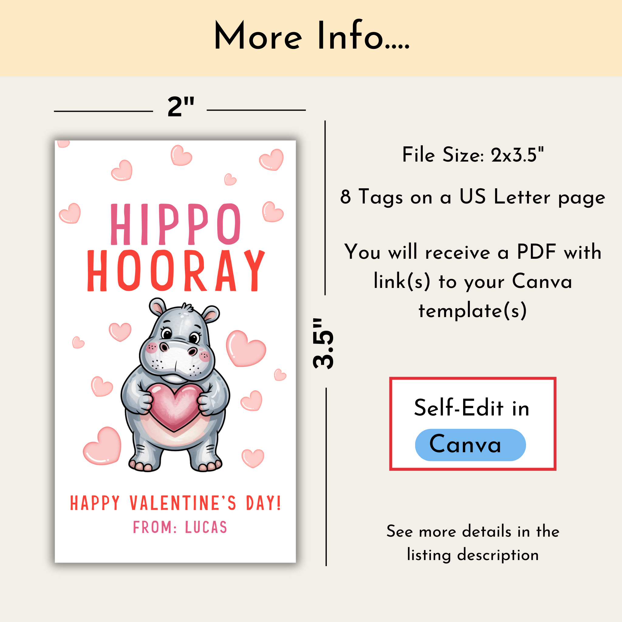 Hippo Valentine's Gift Tag