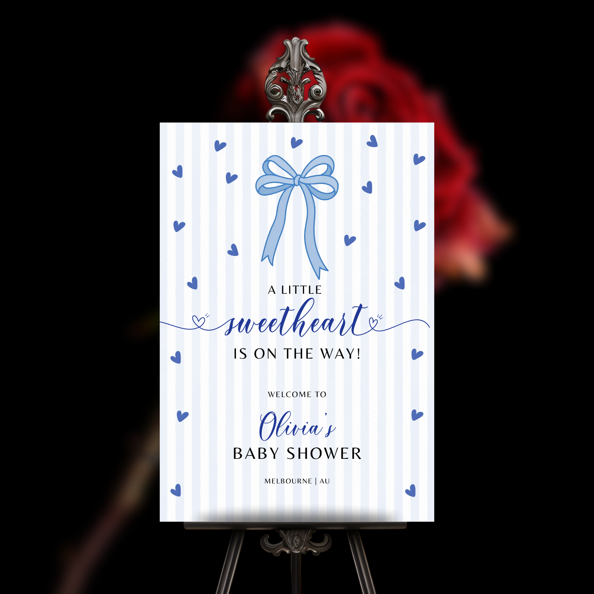 Valentine Baby Shower Welcome Sign - Blue Bow