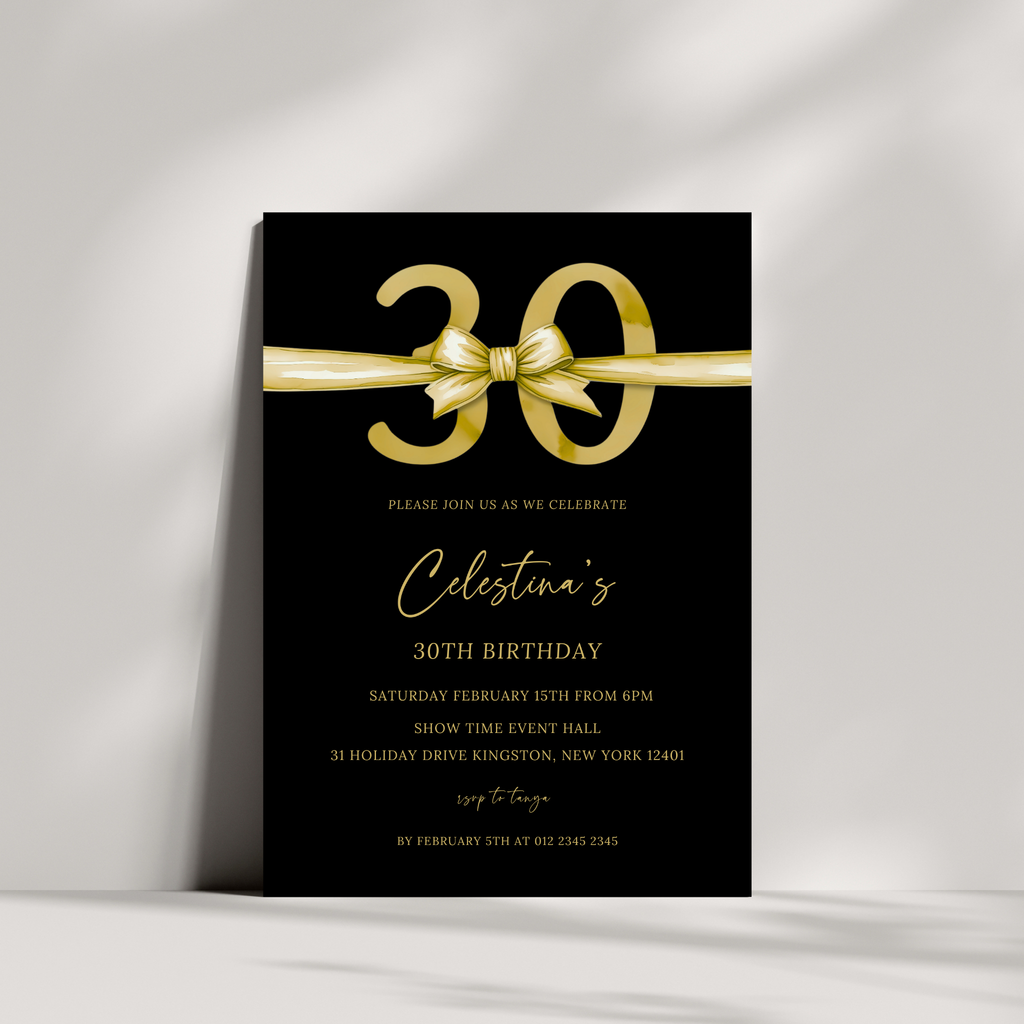 30th Birthday Invitation - Gold & Black