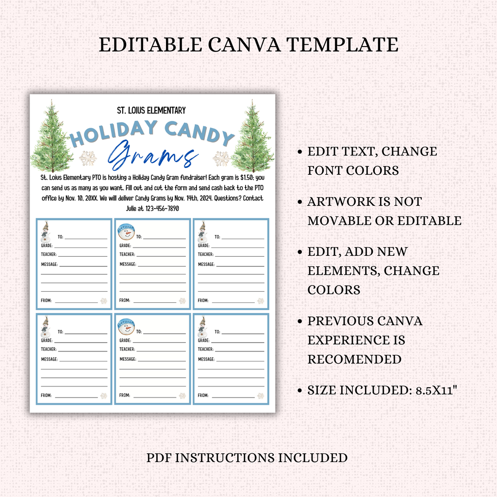 Editable Holiday Candy Cane Gram Template