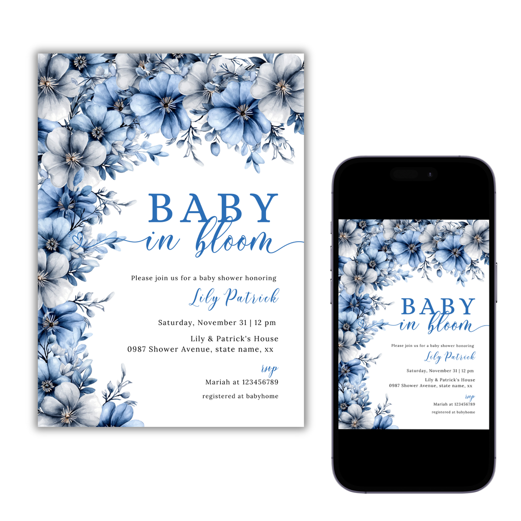 Baby in Bloom Invitation - Blue