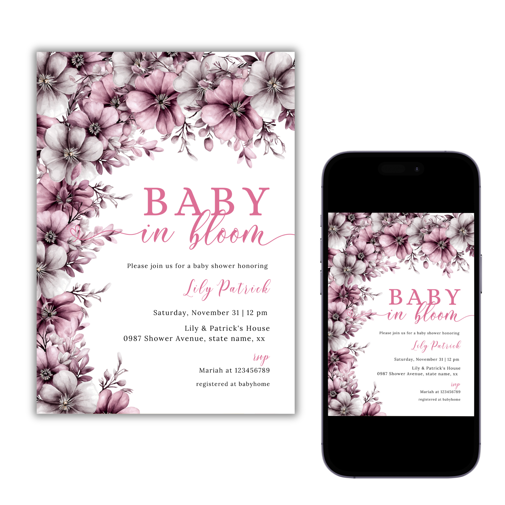 Baby in Bloom Invitation - Pink