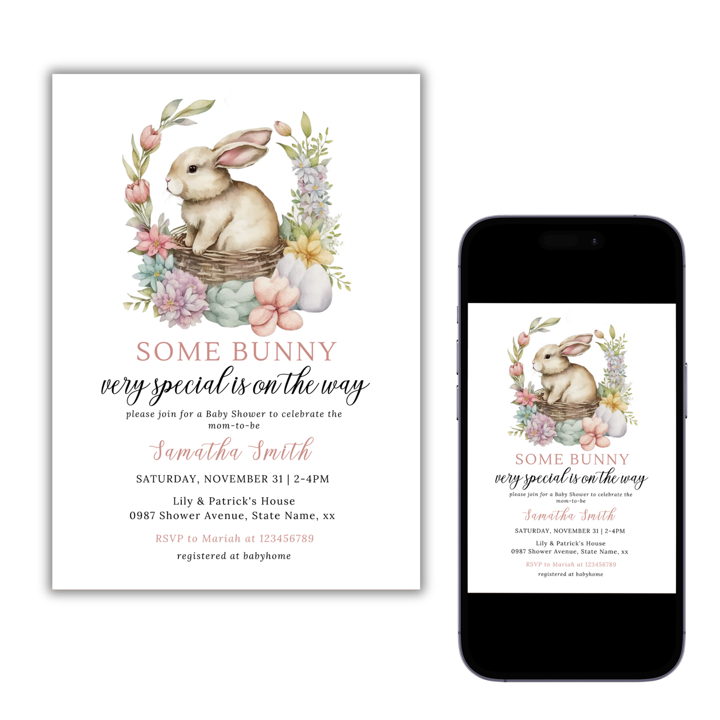 Some Bunny Is On The Way Baby Shower Invitation