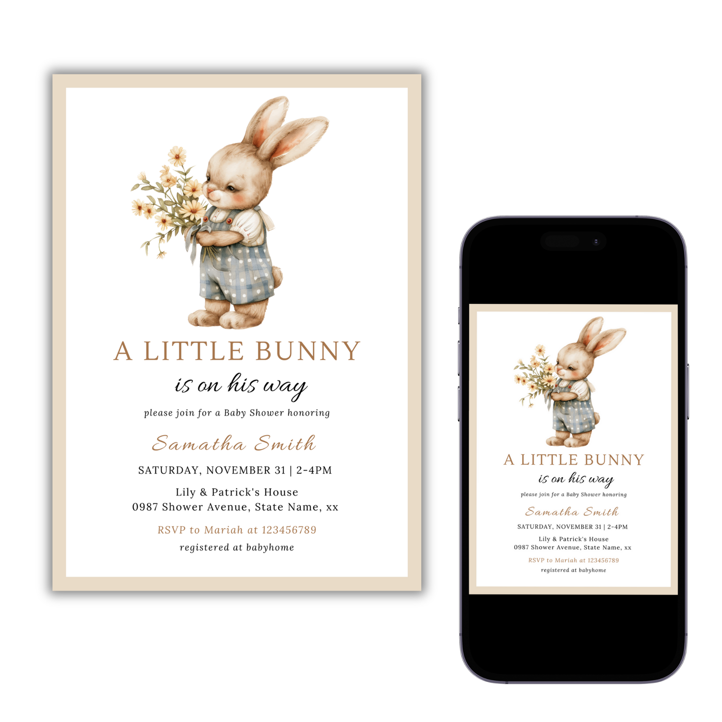 A Little Bunny is on His Way, Boy Bunny Invitation