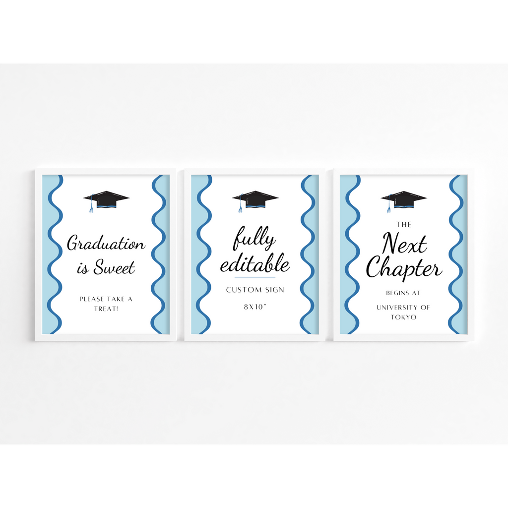 Graduation Party Table Sign - Wavy Blue