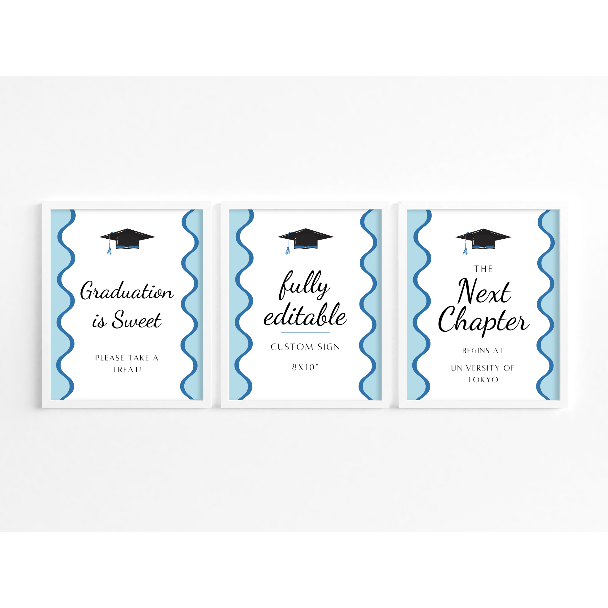 Graduation Party Table Sign - Wavy Blue