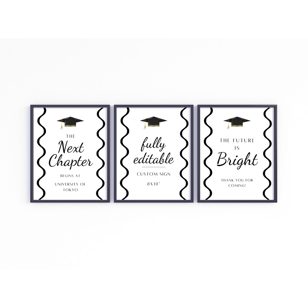 Grad Card Table Sign Graduation Party Table Sign - Editable Modern Wavy Template for High ...