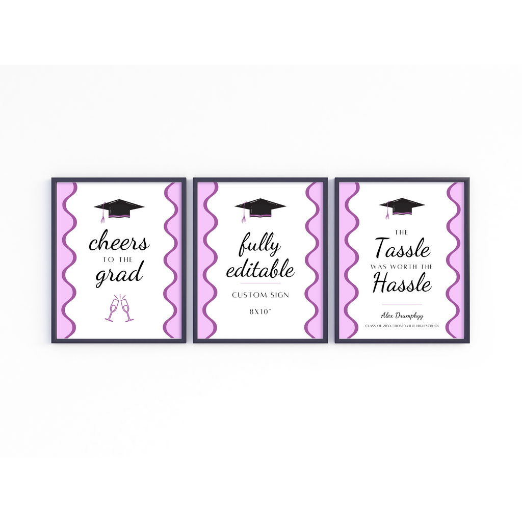 Graduation Party Table Signs - Wavy Purple