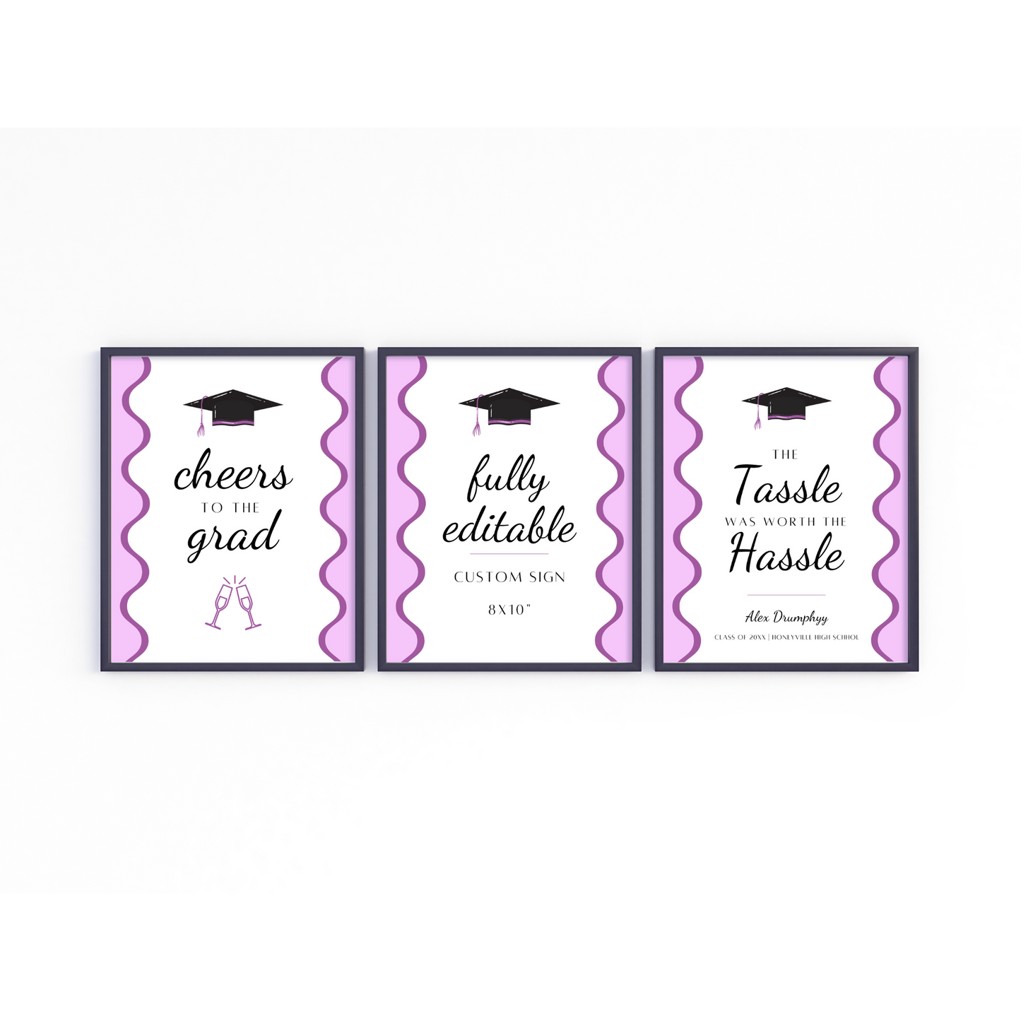 Graduation Party Table Signs - Wavy Purple