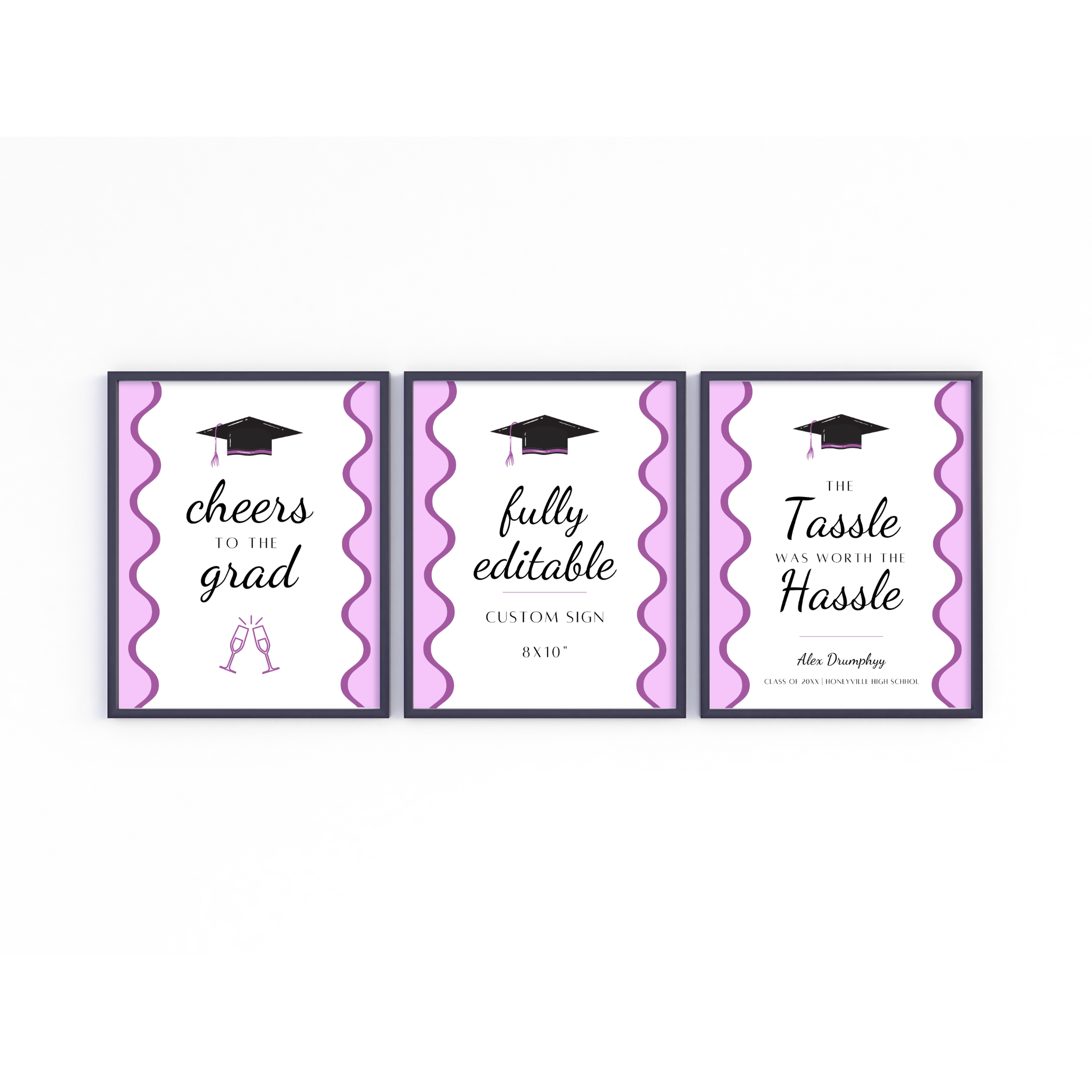 Graduation Party Table Signs - Wavy Purple