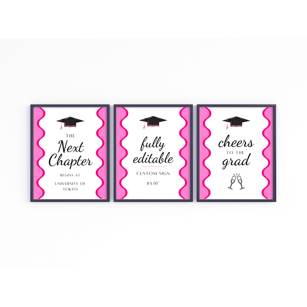 Graduation Party Table Signs - Wavy Pink