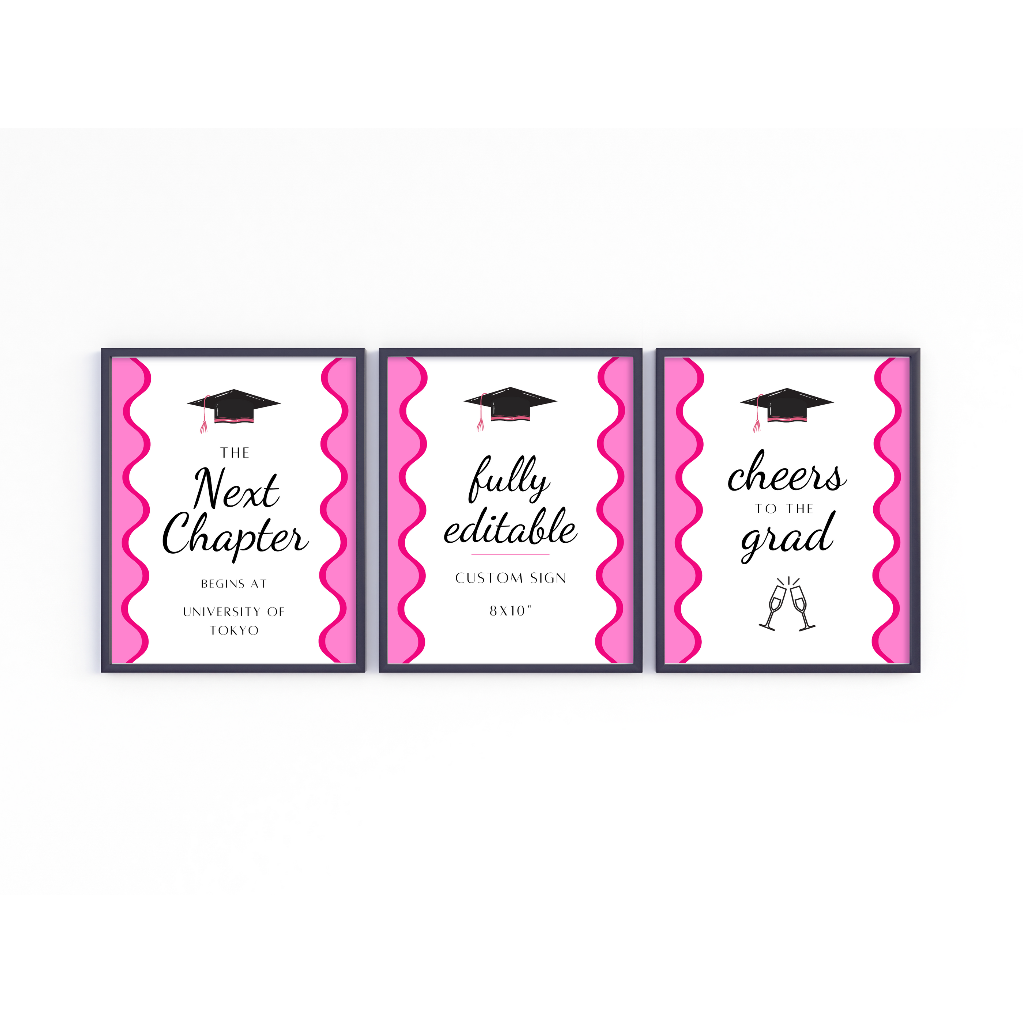 Graduation Party Table Signs - Wavy Pink