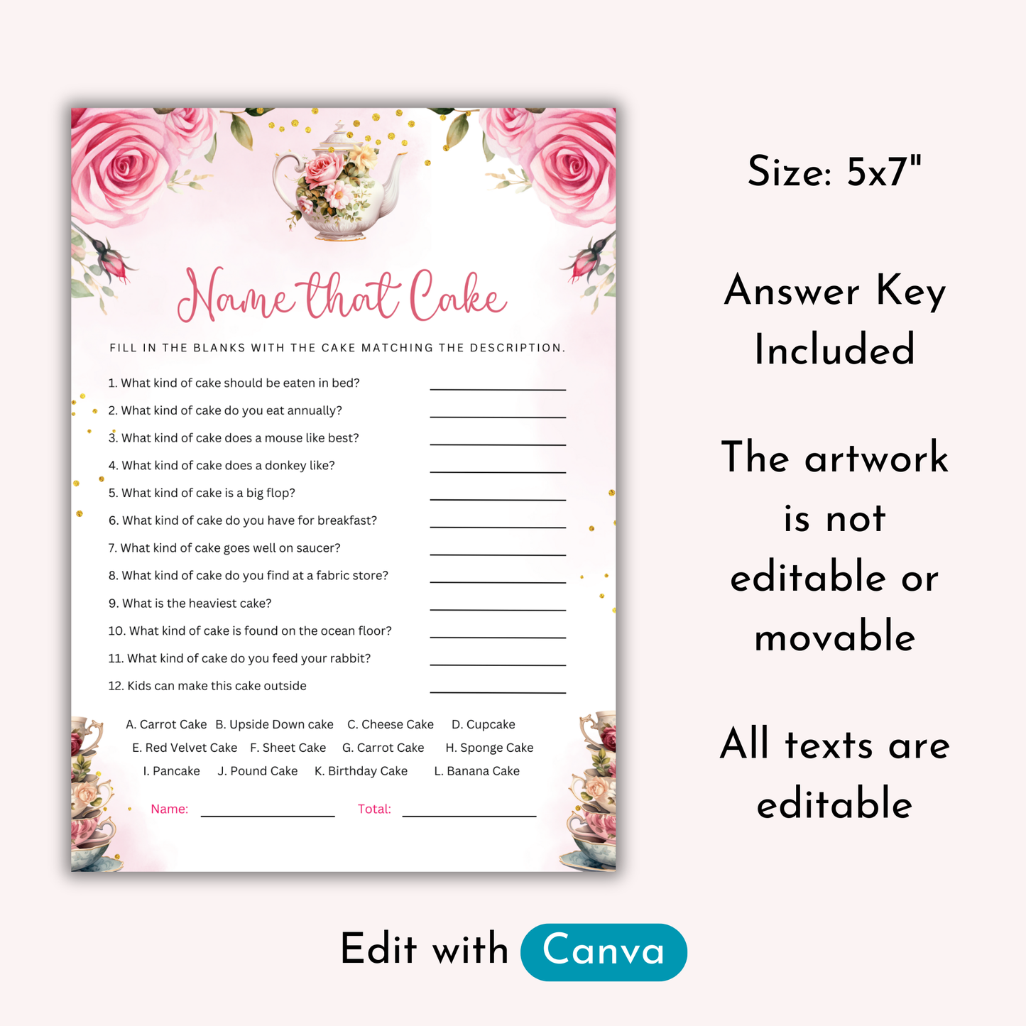 8 Editable Tea Party Games