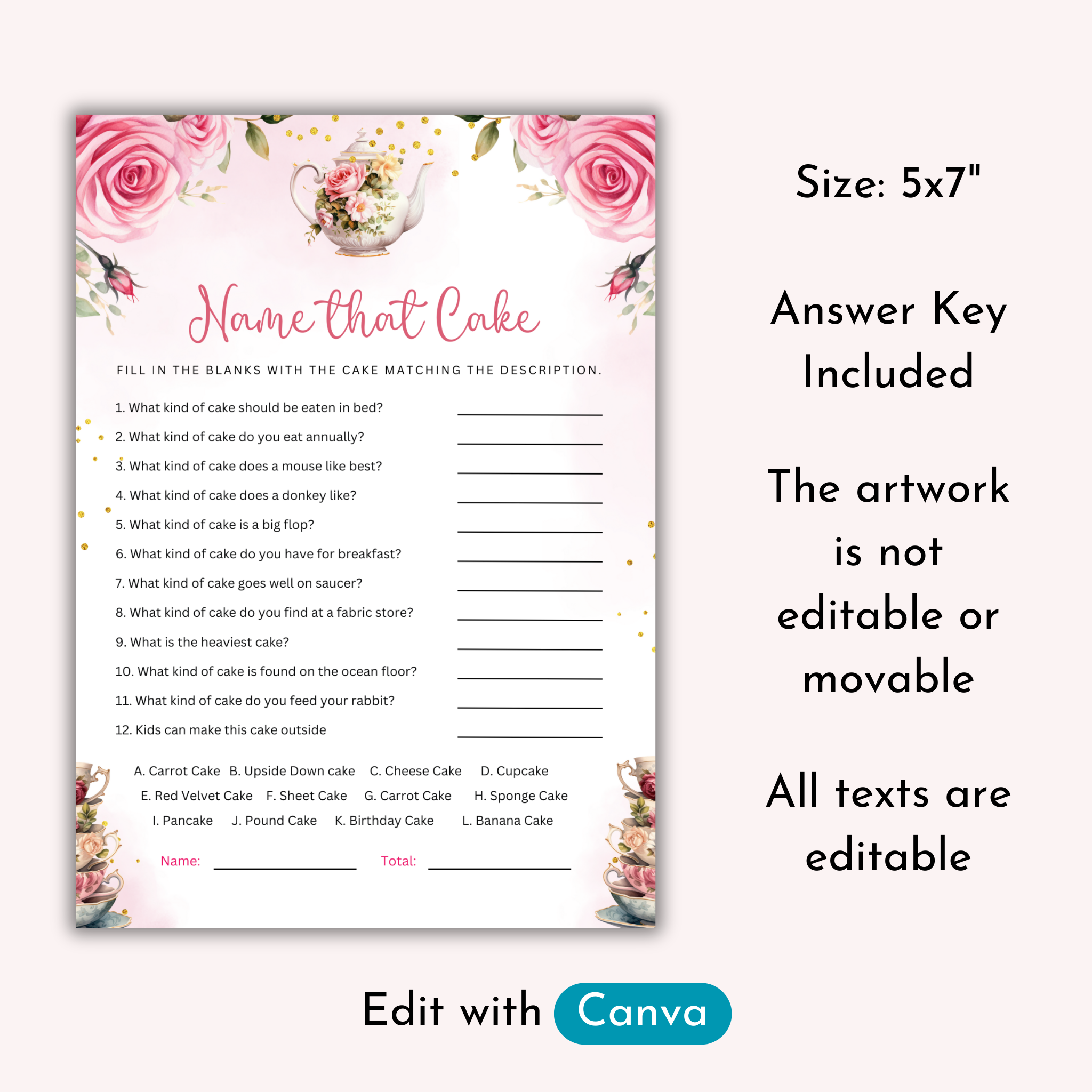 8 Editable Tea Party Games