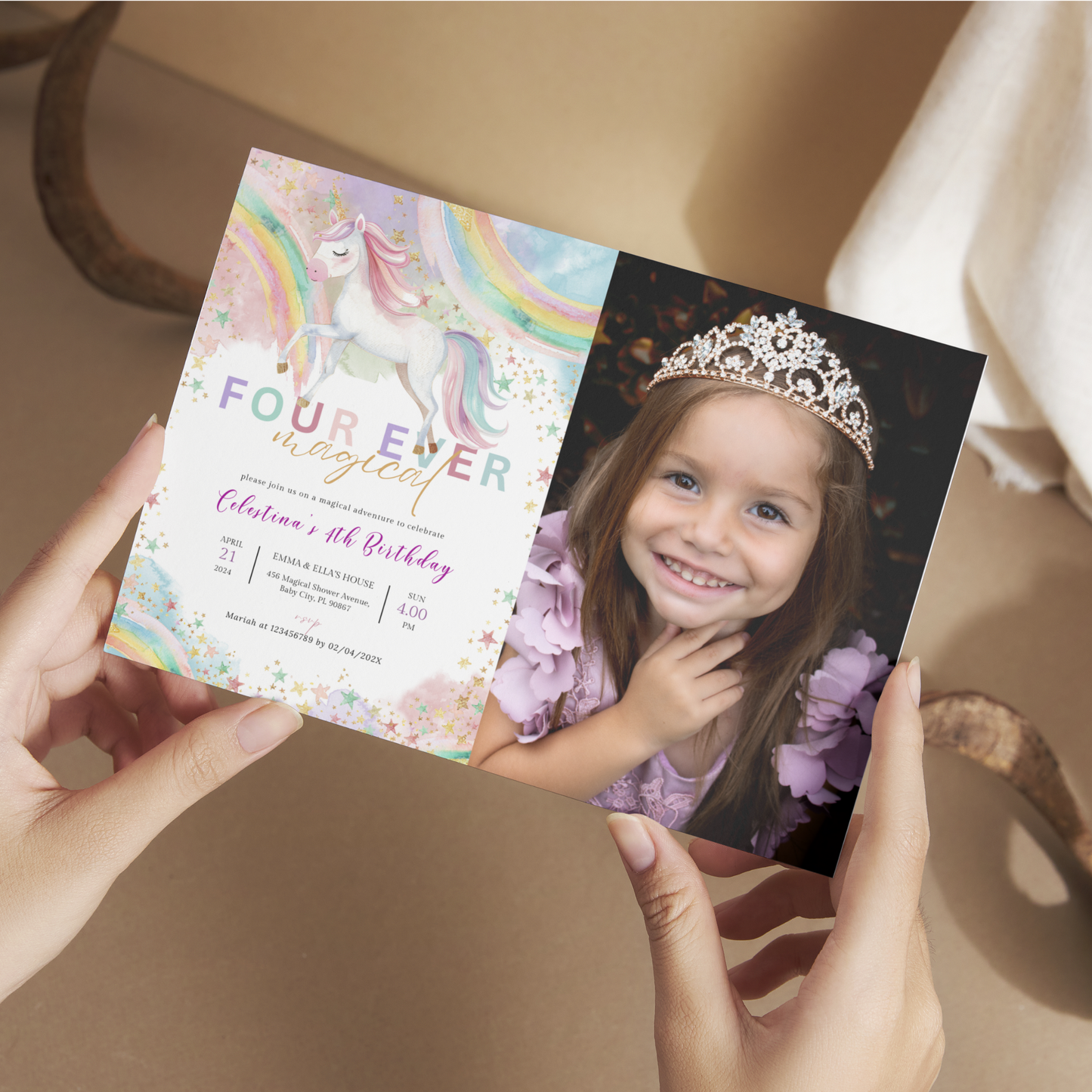 Fourth Unicorn Birthday Invitation with Photo