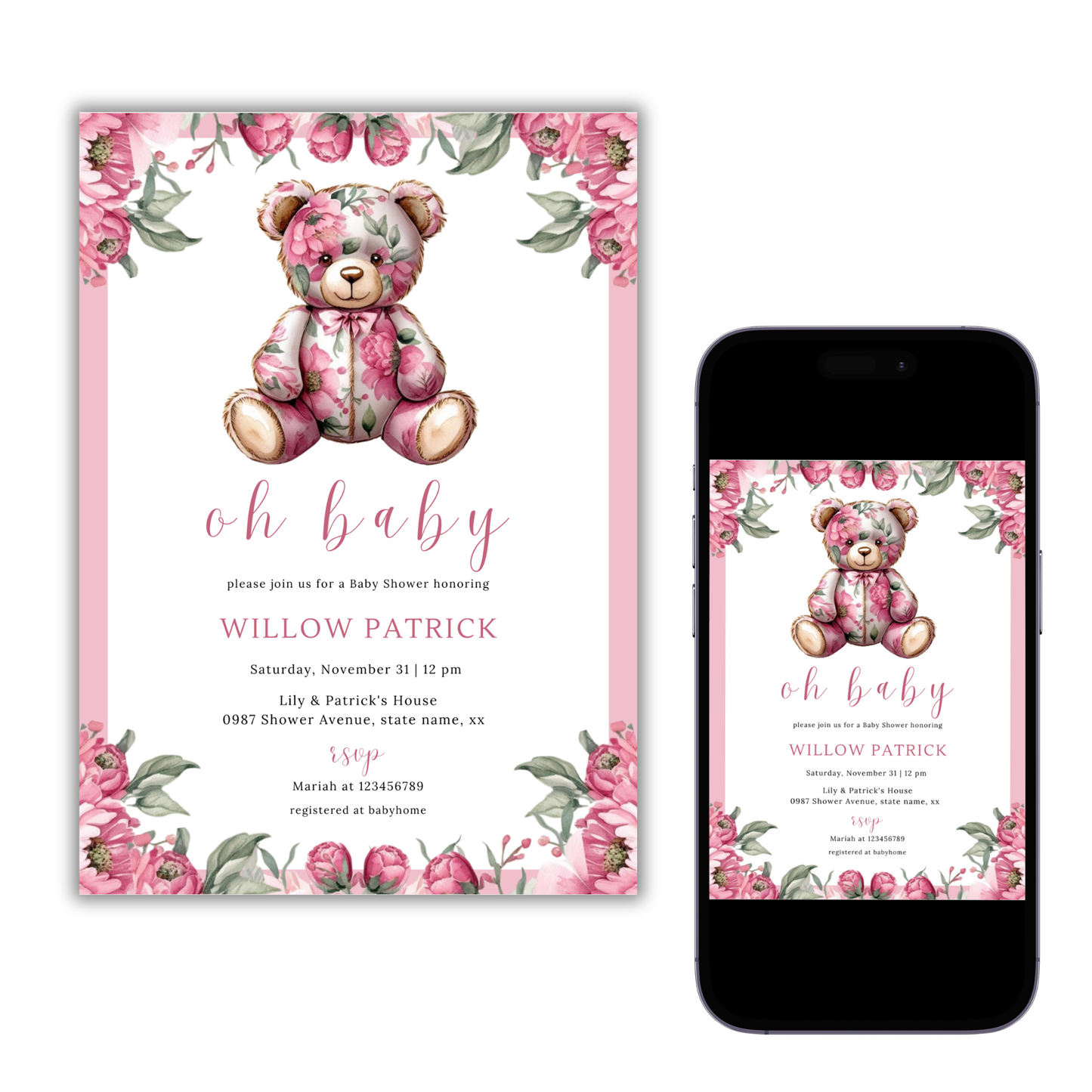 Oh Baby! Baby Shower Invitation - Floral Pink