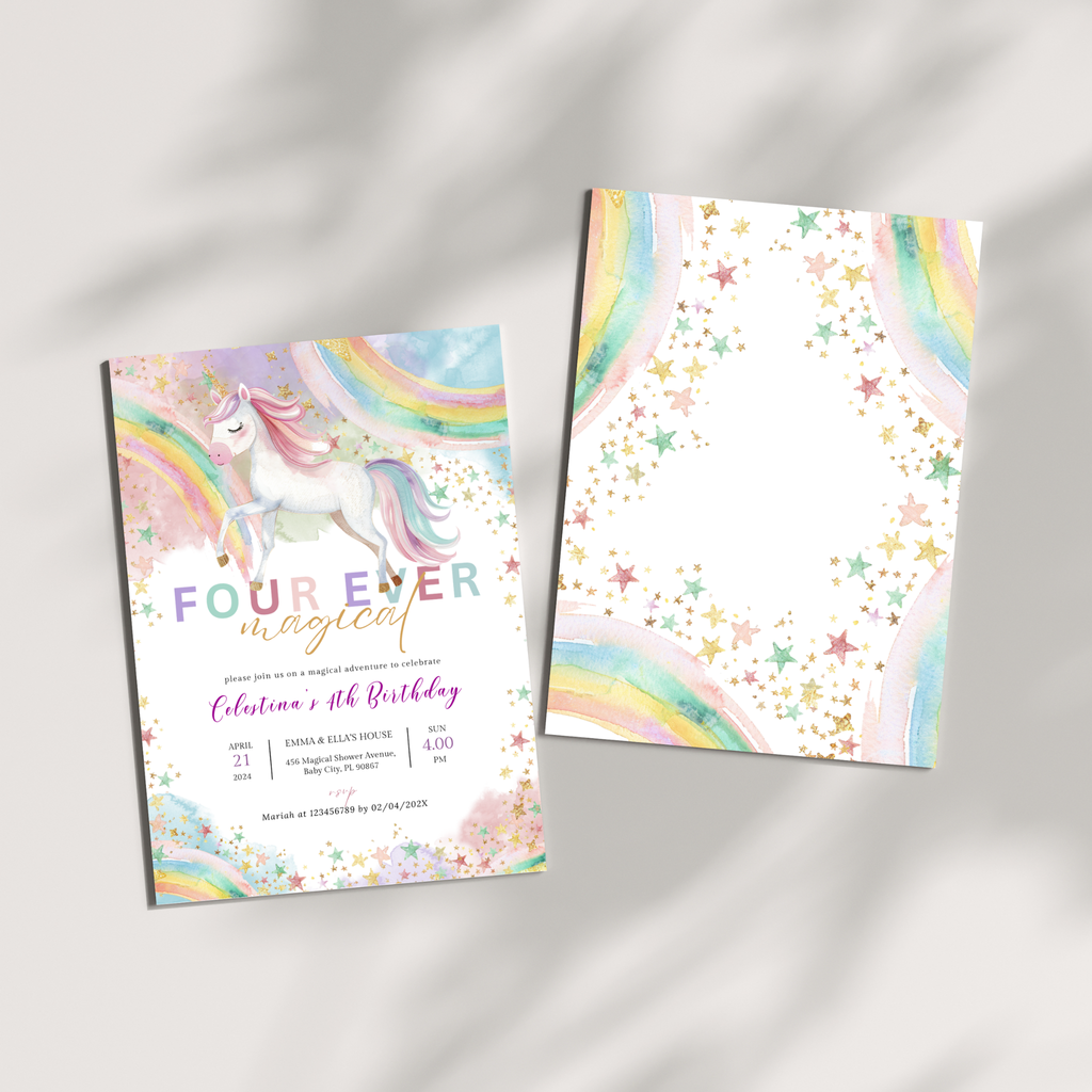 Unicorn 4th Birthday Invitation