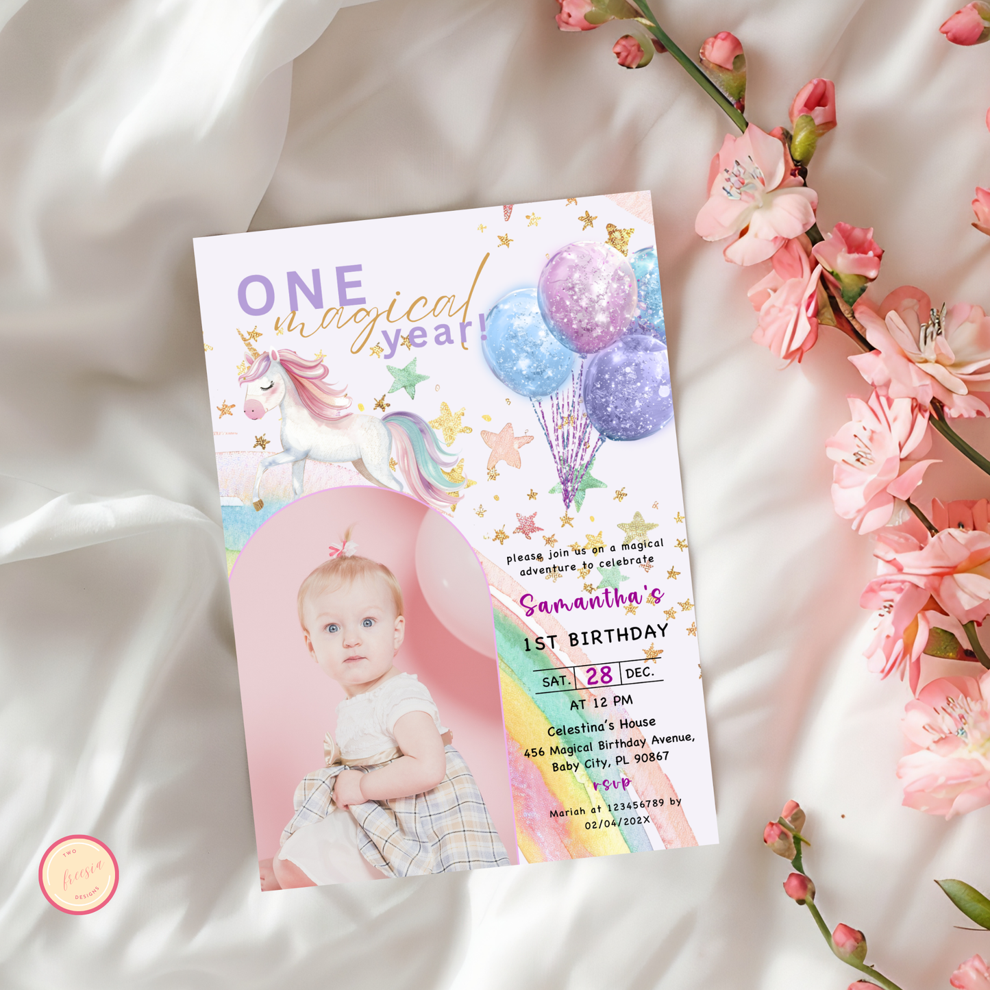 One Magical Year Birthday Invitation with Photo