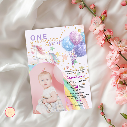One Magical Year Birthday Invitation with Photo