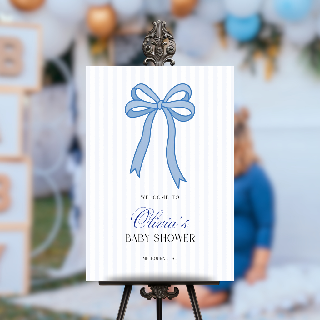 Baby Shower Welcome Sign - Blue Bow
