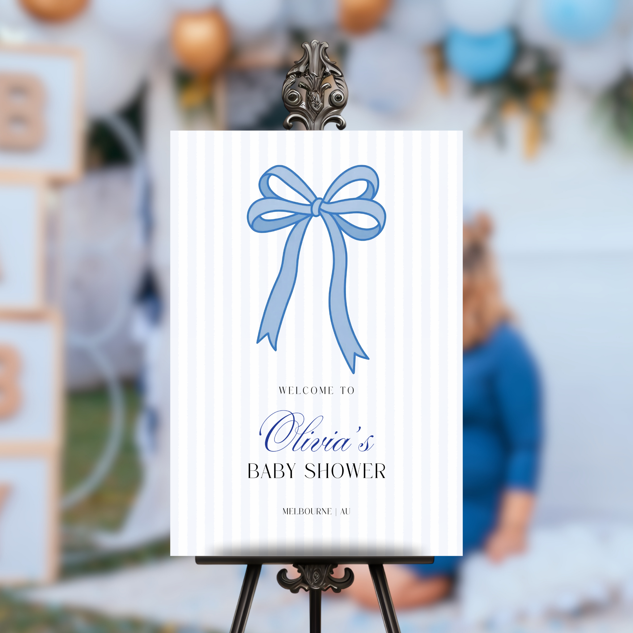 Baby Shower Welcome Sign - Blue Bow