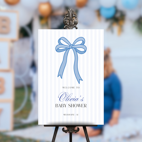 Baby Shower Welcome Sign - Blue Bow