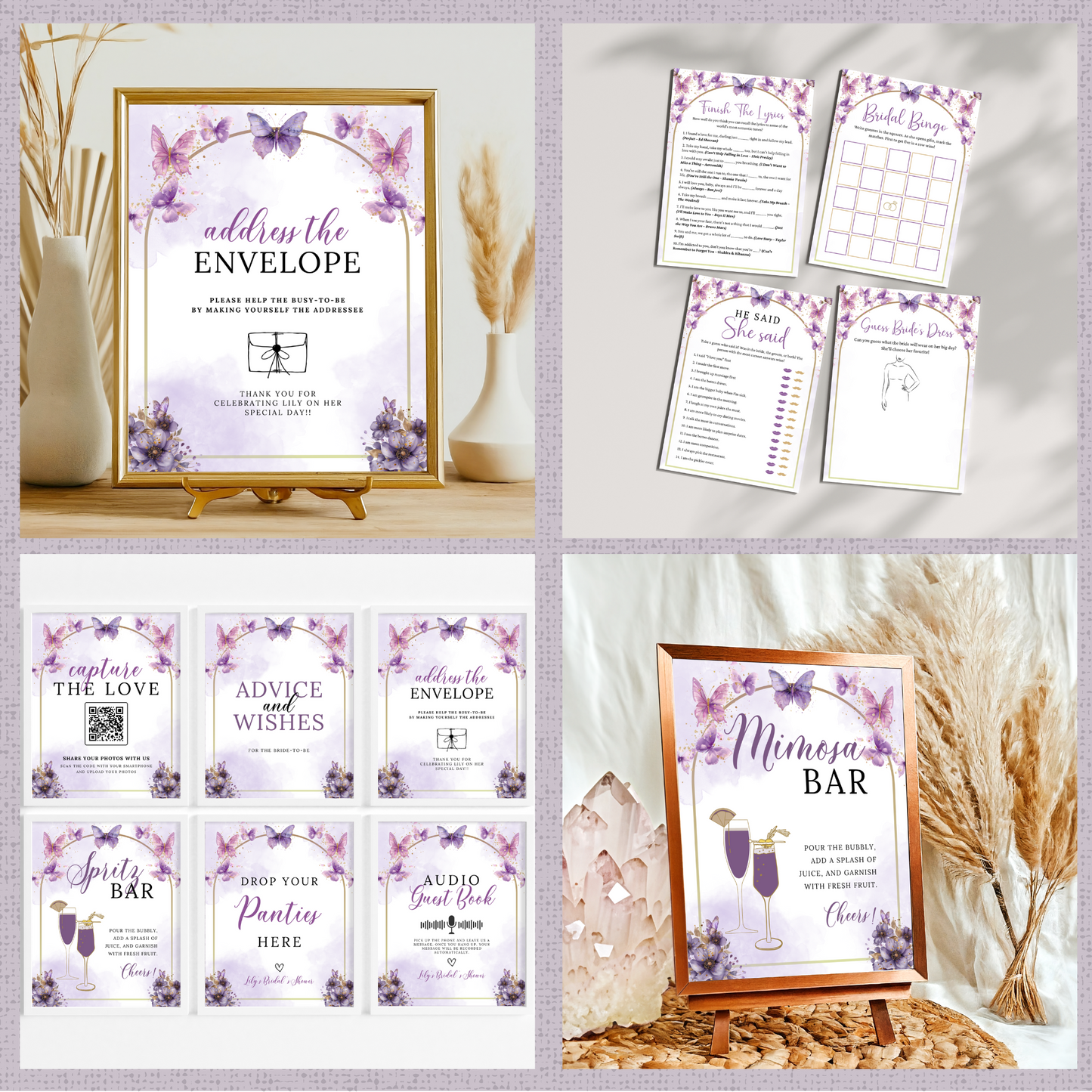 Lifetime of Butterflies Bridal Shower Games & Signs