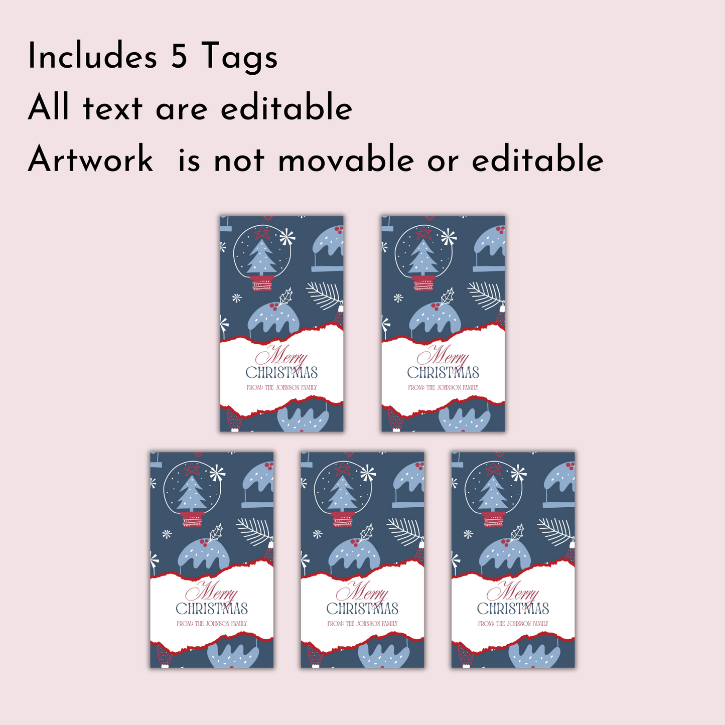 Christmas Gift Tag Set of 5 | Blue Winter