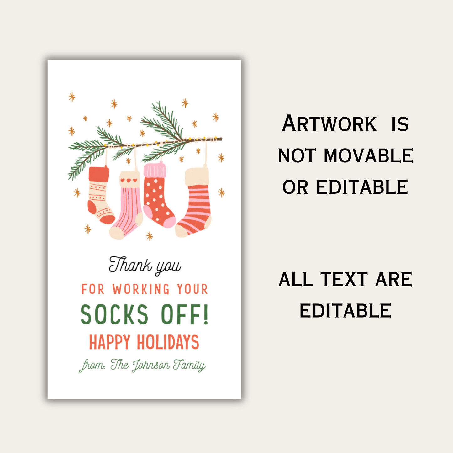 Thanks For Working Your Socks Off Christmas Gift Tag