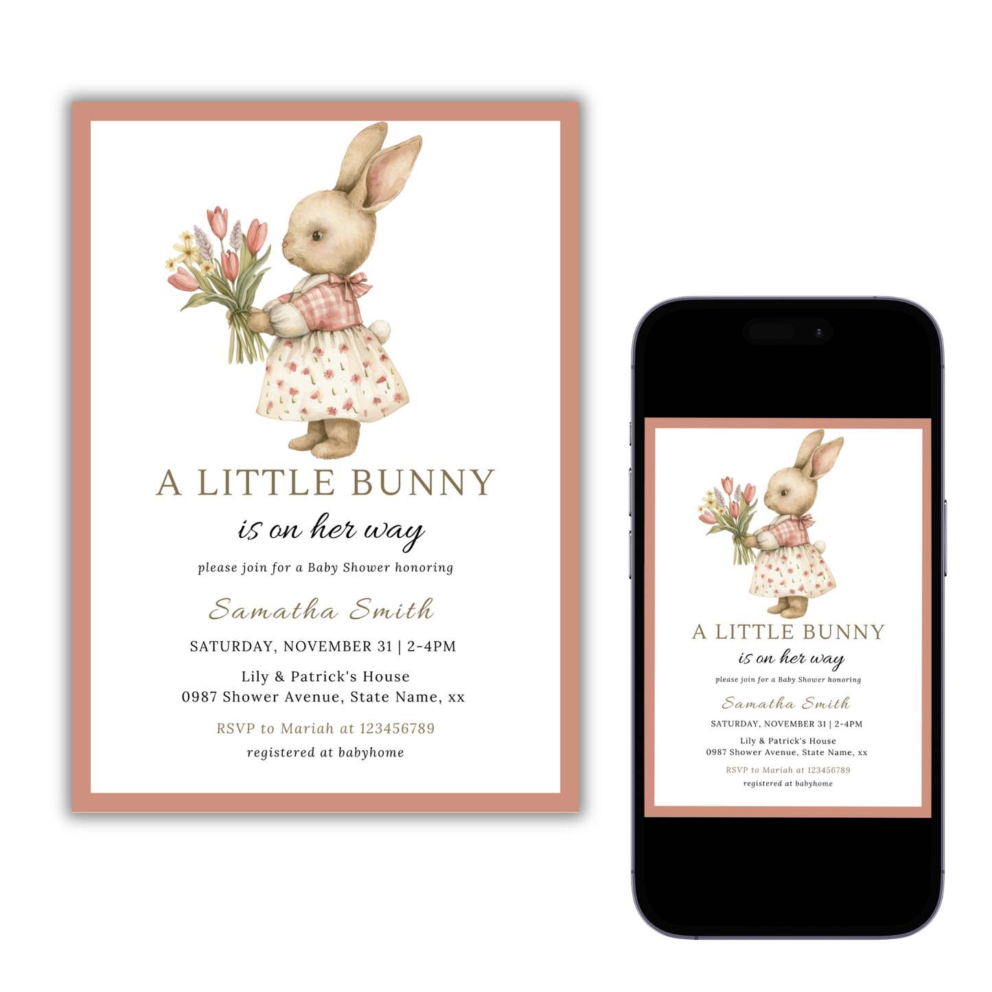 A Little Bunny is on Her Way, Girl Bunny Invitation