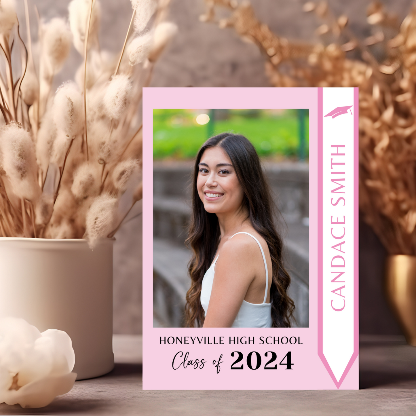 Pink Graduation Invitation with Photo - Editable Template