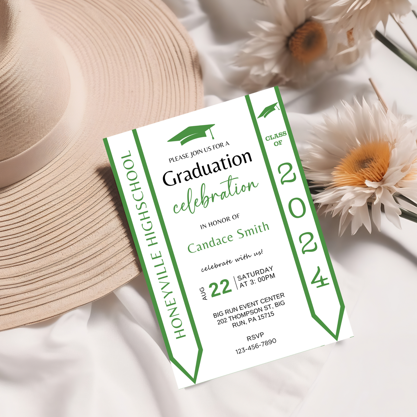 Editable Graduation Invitation with Photo - Green